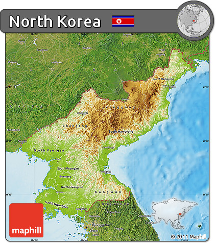 Physical Map of North Korea, satellite outside, shaded relief sea
