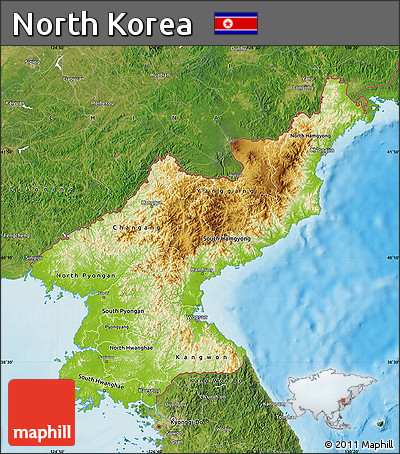 Physical Map of North Korea, satellite outside, shaded relief sea