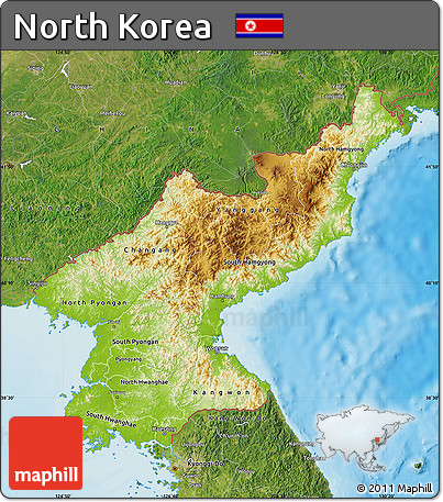 Physical Map of North Korea, satellite outside, shaded relief sea