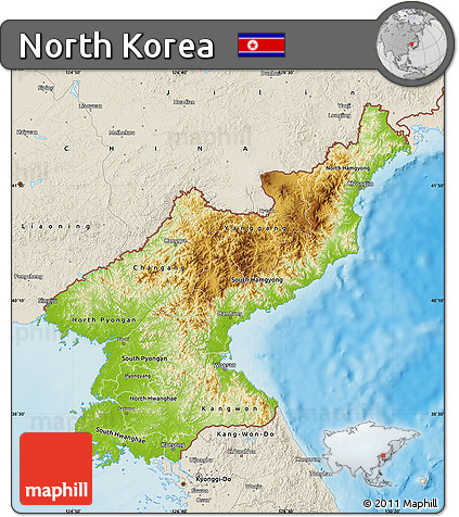 Physical Map of North Korea, shaded relief outside