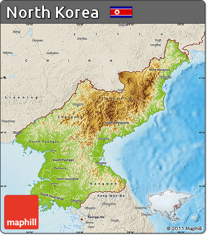 Physical Map of North Korea, shaded relief outside