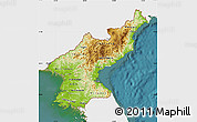 Physical Map of North Korea, single color outside, satellite sea