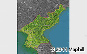 Satellite Map of North Korea, desaturated, land only