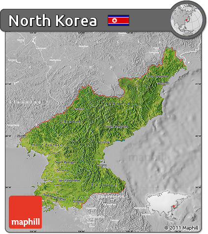 Satellite Map of North Korea, lighten, desaturated