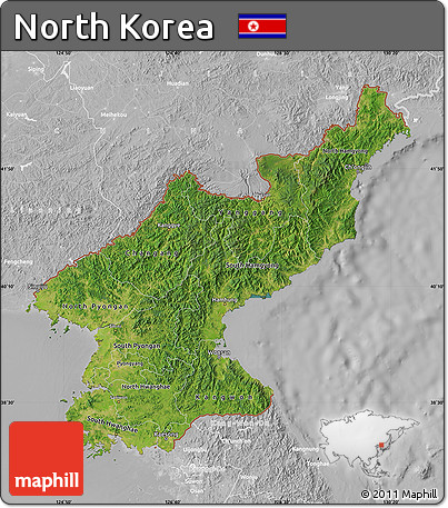 Satellite Map of North Korea, lighten, desaturated