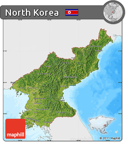 Satellite Map of North Korea, single color outside, bathymetry sea