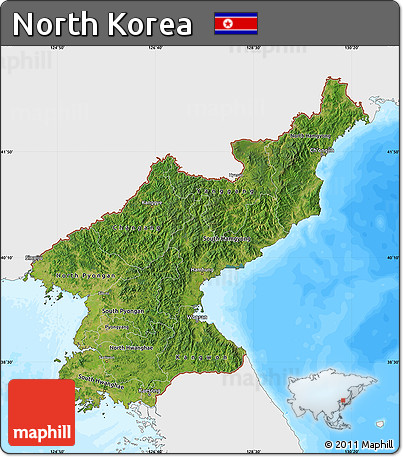 Satellite Map of North Korea, single color outside, bathymetry sea