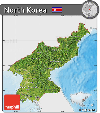 Satellite Map of North Korea, single color outside, bathymetry sea, shaded relief sea