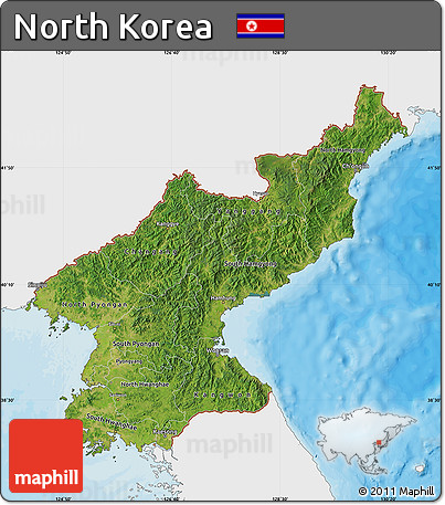 Satellite Map of North Korea, single color outside, bathymetry sea, shaded relief sea