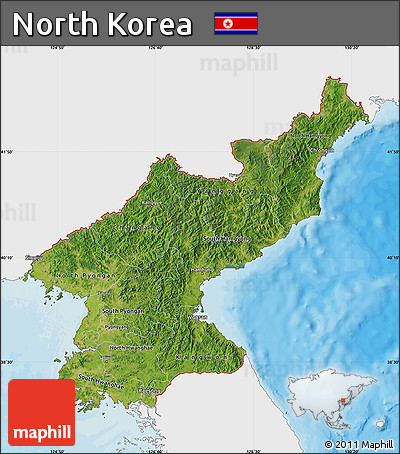 Satellite Map of North Korea, single color outside, bathymetry sea, shaded relief sea