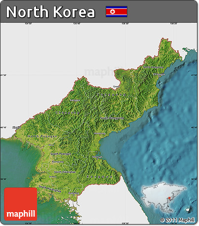 Satellite Map of North Korea, single color outside