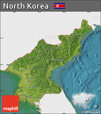 Satellite Map of North Korea, single color outside