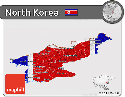 Flag Panoramic Map of North Korea, flag aligned to the middle