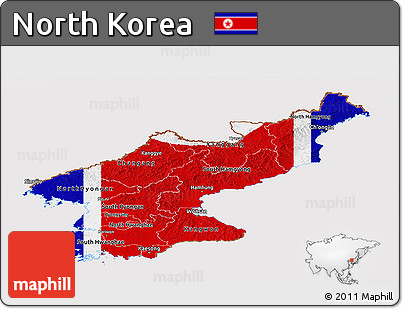 Flag Panoramic Map of North Korea, flag aligned to the middle