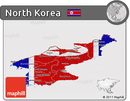 Flag Panoramic Map of North Korea, flag rotated