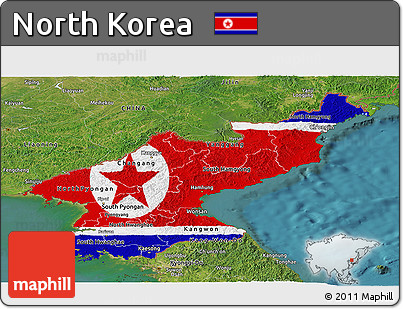 Flag Panoramic Map of North Korea, satellite outside