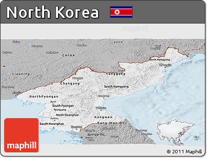 Gray Panoramic Map of North Korea