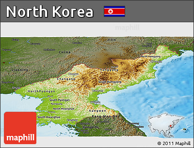 Physical Panoramic Map of North Korea, darken, land only