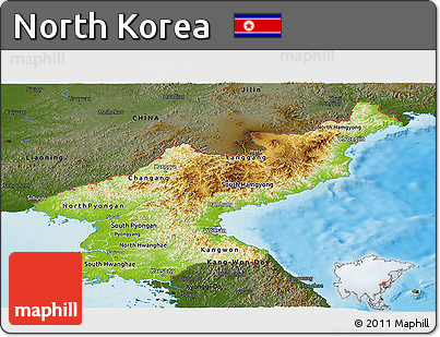 Physical Panoramic Map of North Korea, darken, land only