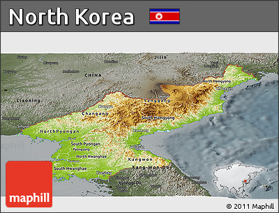 Physical Panoramic Map of North Korea, darken, semi-desaturated