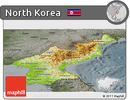 Physical Panoramic Map of North Korea, darken, semi-desaturated