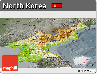 Physical Panoramic Map of North Korea, darken, semi-desaturated