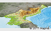 Physical Panoramic Map of North Korea, darken, semi-desaturated, land only