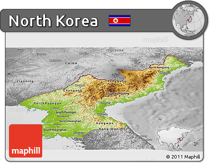 Physical Panoramic Map of North Korea, desaturated