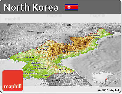 Physical Panoramic Map of North Korea, desaturated