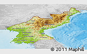 Physical Panoramic Map of North Korea, lighten, desaturated, land only