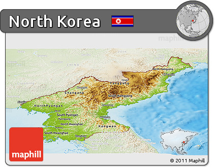 Physical Panoramic Map of North Korea, lighten, land only