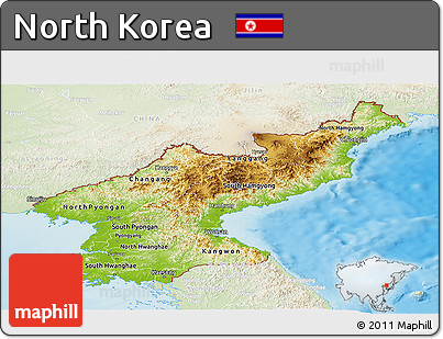 Physical Panoramic Map of North Korea, lighten, land only