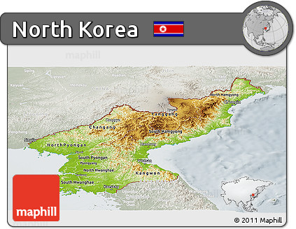 Physical Panoramic Map of North Korea, lighten, semi-desaturated