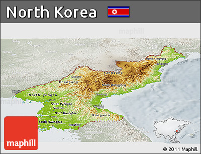 Physical Panoramic Map of North Korea, lighten, semi-desaturated