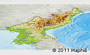 Physical Panoramic Map of North Korea, lighten, semi-desaturated, land only
