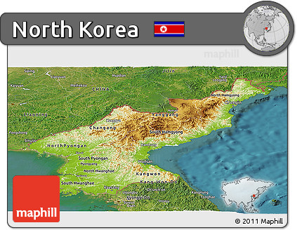 Physical Panoramic Map of North Korea, satellite outside