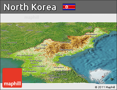 Physical Panoramic Map of North Korea, satellite outside
