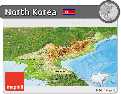 Physical Panoramic Map of North Korea, satellite outside, shaded relief sea