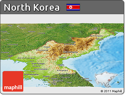 Physical Panoramic Map of North Korea, satellite outside, shaded relief sea