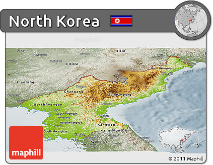 Physical Panoramic Map of North Korea, semi-desaturated