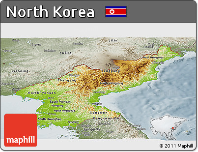 Physical Panoramic Map of North Korea, semi-desaturated