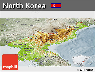 Physical Panoramic Map of North Korea, semi-desaturated