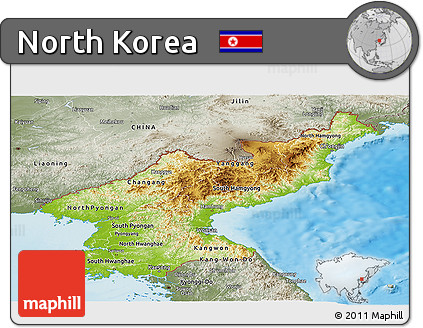 Physical Panoramic Map of North Korea, semi-desaturated, land only