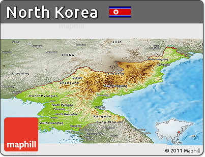 Physical Panoramic Map of North Korea, semi-desaturated, land only