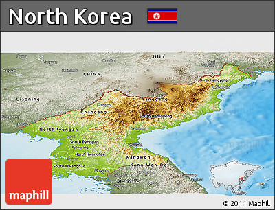 Physical Panoramic Map of North Korea, semi-desaturated, land only