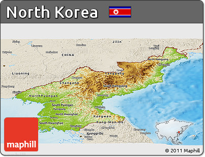 Physical Panoramic Map of North Korea, shaded relief outside