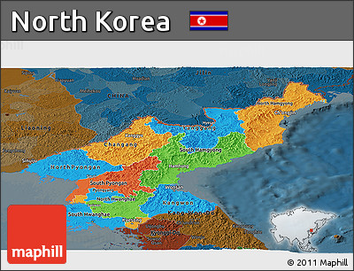 Political Panoramic Map of North Korea, darken