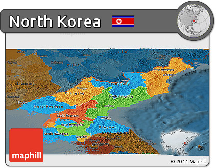 Political Panoramic Map of North Korea, darken
