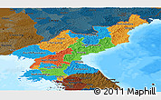 Political Panoramic Map of North Korea, darken, land only