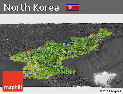 Satellite Panoramic Map of North Korea, darken, desaturated